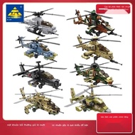 Compatible with LEGO Apache military helicopter model for boys, building toy
