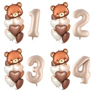8pcs/Pack 18inch Heart Balloon Brown Bear Balloon Bouqnent Caramel Number Balloon 1 2 3 4 5 6 7 8 9 
