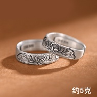 Baoluan#999纯银莲花复古戒指男女款情侣对戒国风自律小众指环流行饰品8ee