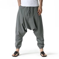 Men Classic Harem Pants Cotton and Linen Pants Baggy Casual Oversize Loose Joggers Wide Leg Hip Hop 