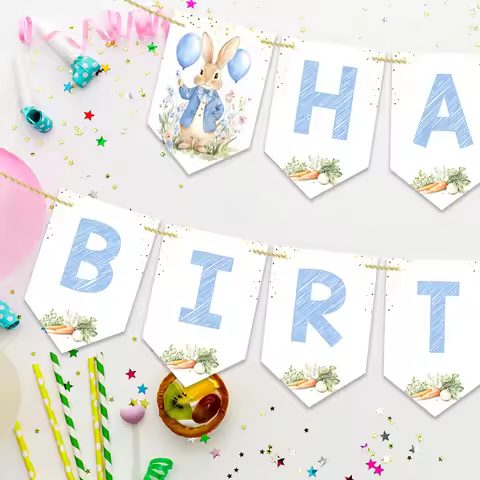 16pcs Peter Rabbit & Carrot Birthday Banner Set, Simple , Room Decoration, Party Supplies, Holiday C