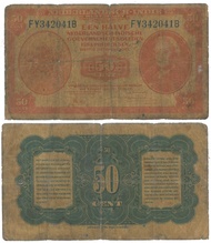 Uang Kuno Nederlandsch Indie NICA 1943 50 Cent