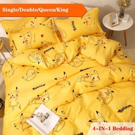 【Hot sale】 Cartoon Pikachu 4-IN-1 Bedding set Single/Double/Queen/King  bedsheet set cadar