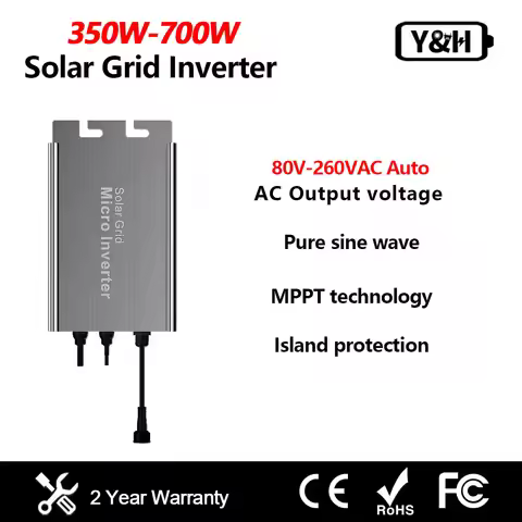 Y&H 350W 500W 700W MPPT Solar PV Grid Micro Inverter Input 26-50V DC Output 80V-260V AC Input Auto
