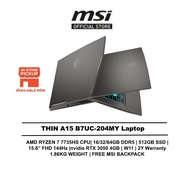 MSI Gaming Laptop Thin A15 B7UC-204MY (Ryzen 7 7735HS/16GB/512GB SSD/15.6" FHD 144HZ /RTX 3050 4GB/W