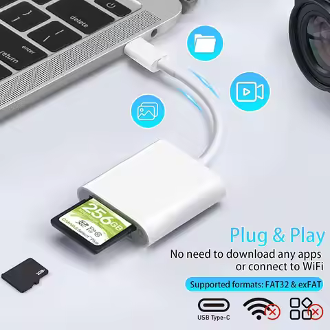 Lightning typeC to SD & TF Card Reader Adapter, 2 in 1 Micro SD TF Memory Card Dual Slot Dongle Cord