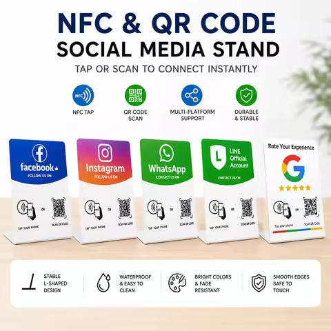 NFC QR Code Social Media Stand Multi Platform PVC Display Sign for Instagram WhatsApp Facebook LINE