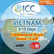 ICC eSIM_Vietnam 3-15 Days Data eSIM |Unlimited Data|Daily Data| Total Data|Data+Call|Can Top up reu