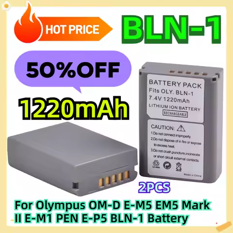 For Olympus OM-D E-M5 EM5 Mark II E-M1 PEN E-P5 BLN-1 Battery 1220mAh 2pcs