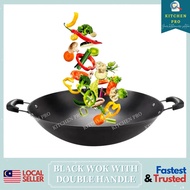 𝐊𝐈𝐓𝐂𝐇𝐄𝐍 𝐏𝐑𝐎 | Premium Quality Non-Stick Double Handle Frying Wok Pan /Heavy Duty Household/Kuali besi Hitam Dua Pemegang