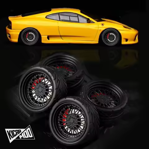 Kicarmod 1/64 A-Series 10.5mm Alloy Model Rim & Rubber Tire Set, 4Pcs Replacement and Magnetic Hub C