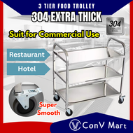3 Tier Trolley Stainless Steel Food Dish Trolley / Dish Cart / Restaurant Hotel Food Court Commercia