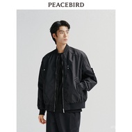 Peacebird Pakaian Lelaki Jaket Bomber Jaket Besbol Retro Amerika Longgar Lelaki Jaket Hitam Trendi K