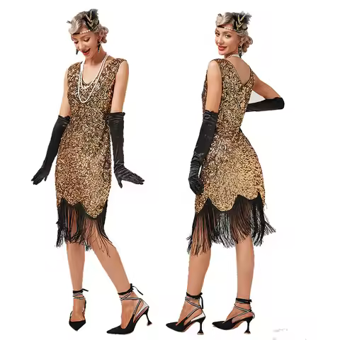 Summer Dress for Women 1920s Flapper Dress Vintage Great Gatsby Charleston Sequin Tassel 20s Party C