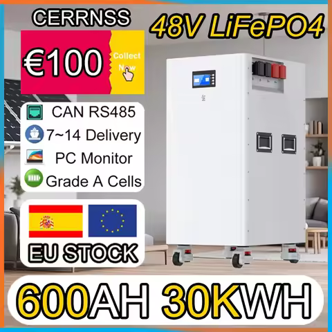 48V 30KW 15KW LiFePO4 600Ah 300Ah Battery Pack 16S 200A BMS Portable Wheeled 51.2V 300Ah 100Ah Lithi