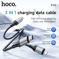 Hoco X102 3 in1 Cáp sạc 3 đầu cáp sạc sét/Micro/Type-C 2.4A 1 mét dài Nylon Cáp dữ liệu vặn thừng hỗ