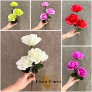MAWAR Premium Chrysanthemum Roses 3 Branches (Unit) Peony Roses Artificial Leaves Decoration