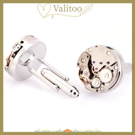 Valitoo กระดุมข้อมือวินเทจสำหรับผู้ชาย1คู่,กระดุมข้อมือนาฬิกาเคลื่อนไหวแบบมีกระดุมข้อมือสีเงินสำหรับงานแต่งงาน