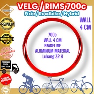( VELG ODESSY / 700c / 32H / 3.8cm / MERAH BRAKELINE ) Velg Sepeda Fixie Roadbike 700 C Lubang 32 H