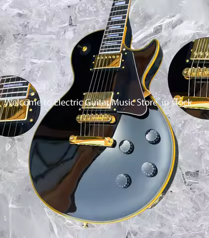 Electric guitar pure black Alnic high gloss pickup high level small bridge pin and nut bone yellow b