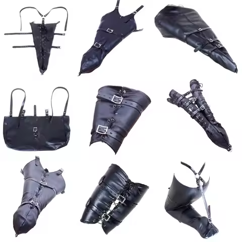 BDSM Bondage Leg/Arm Binder,Behind Back Straight Jacket,SM Leather Armbinder Restraint Slave Lockabl