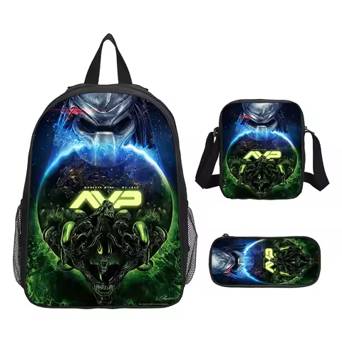 Alienss VS Predator Child School Backpack Shoulder Bags Pencil Case Book Bags For Grades1-3 Students