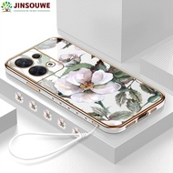 (Free Lanyard) Jinsouwe Casing Case For OPPO Reno8 5G Reno 8 5G Phone Case For Girls Boys Cartoon Flower Thin Light Plating Case Back Cover