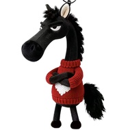 Black horse decoration cool black horse plush toy bag charm plush horse keychain heart-shaped black 