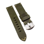 20mm, 22mm 橄欖綠色意大利小牛皮復古錶帶, 切邊款
