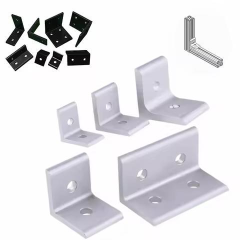 4pcs 2020 2040 L Shape Black Silver Corner Brackets Fitting Angle Aluminum 3030 3060 4040 Connector