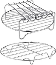 HSpiow Air Fryer Rack XL Air Fryer Accessories Set Of 2, Multi-purpose Double Layer Rack with Skewer, Stackable Metal Holder, Compatible with Instant Pot XL Air Fryer