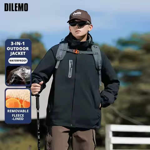 High End Men 3-in-1 Interchange Jacket Thick Fleece-lined Heavy Hooded Anorak Outdoor Coats Sports W