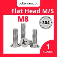 M8 CSK Phillips Flat Head Screw JIS | SUS 304 Stainless Steel Grade A2-70 | Countersunk Screw Machin