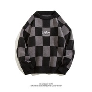 IELGY Green Check Sweater Crewneck Loose Sweater