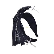 flgo Handmade Gothic Bowknot Leather Headband Hair Ornament for Alternative Fashion