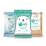 V care วีแคร์ ผ้าเปียก 3 สูตร แอนตี้แบคทีเรีย + สูตรธรรมชาติ + สูตรสะอาดพิเศษแอลกอฮอล์ 70%