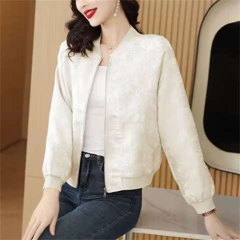 Short Jacket For Women Coat Jacquard Jacket Loose Casual Baseball Zipper Coat Thin Outwear Spring Au