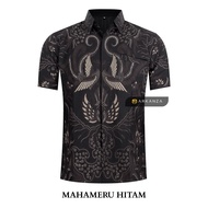 BATIK ARKANZA Motif MAHAMERU HITAM PENDEK Kemeja Batik Pria Cowok Slimfit Full Furing Lengan Pendek