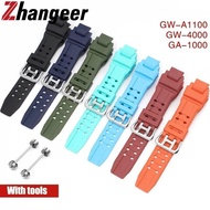 Zhangeer High Quality Silicone Rubber Watch Strap for Casio G-shock GW-4000 GA-1000 GW-A1000 GW-A1100 G-1400 Stainless Steel Pin Buckle Waterproof Sport Watch Bracelet Belt for Men Watch Accessories With Screws Tools