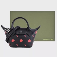 LONGCHAMP X EU王者聯名LE PLIAGE CUIR系列小羊皮斜背水餃包(超迷你) 黑