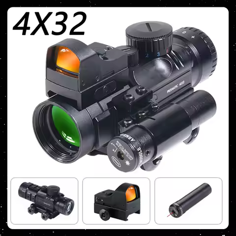 Tactical 4x32 Optical Red Green Blue Three Color Crosshair Reticle Scope with HD107R Optics Red Dot 