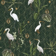Akywall Egret Wallpaper Peel and Stick Textured Vintage Green Contact Paper White Crane Bird Plant S