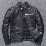 Jaket Kulit Lelaki Lembu Kulit Lembu Sebenar untuk Lelaki Jaket Lengan Panjang Pendek Vintage Moto &amp; Biker Slim 2020 Spring Pakaian 094