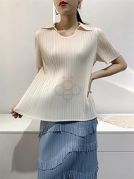 ■ Aiden001 Average Size (45-70Kg) High Elasticity Non-Ironing Summer T-Shirt Collar Top Ladies Slim 