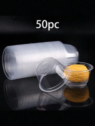 50入圓形塑膠透明加厚碗，可微波加熱，無蓋塑膠餐食盒（數量可能在45-55之間變化）