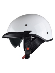 半頭盔摩托車男士女性帶太陽盾,復古摩托車頭盔適用於巡洋艦滑板车點得到正式認可的