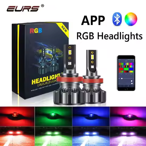 EURS 2PCS RGB Car headlight APP Bluetooth Control H4 H7 LED H1 H3 H8 H11 HB3 HB4 D2S D3S LED Light A