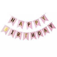 Banner Happy Birthday Tulisan Gold Emas 1 set / Bunting Flag Ulang Tahun list Hitam Merah Biru Putih