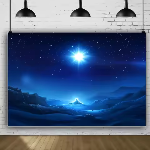 2D plane, night sky starry night Jesus Nativity background banner - Christmas winter scene with shin