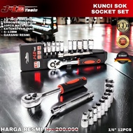 Jld 1/4In Kunci Set Socket Sok Cr-V 12Pcs Ratchet  COD / Tersedia Juga Kunci sok 1 set komplit murah